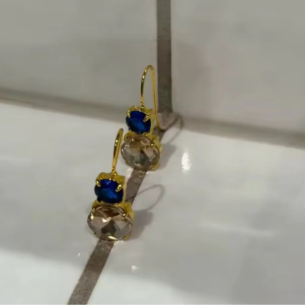 Vintage Champagne & Sapphire Crystal Drop Earrings